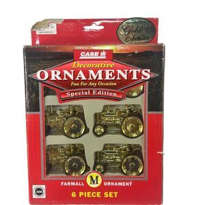 Case IH Farmall Tractor Ornaments 6 Piece Red Special Edition Gold Christmas Set